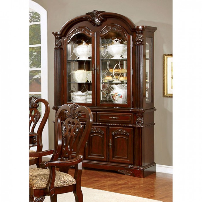 CM3212HB Elana traditional style brown cherry finish wood dining hutch and buffet cabinet