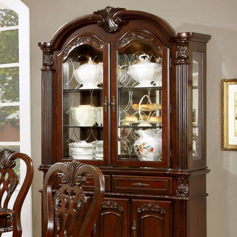 CM3212HB Elana traditional style brown cherry finish wood dining hutch and buffet cabinet
