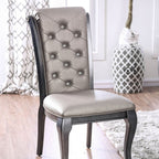 CM3219GY-T-7PC 7 pc amina gray finish wood dining table set with glass insert top