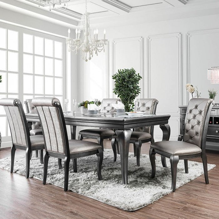 CM3219GY-T-7PC 7 pc amina gray finish wood dining table set with glass insert top