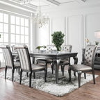 CM3219GY-T-7PC 7 pc amina gray finish wood dining table set with glass insert top