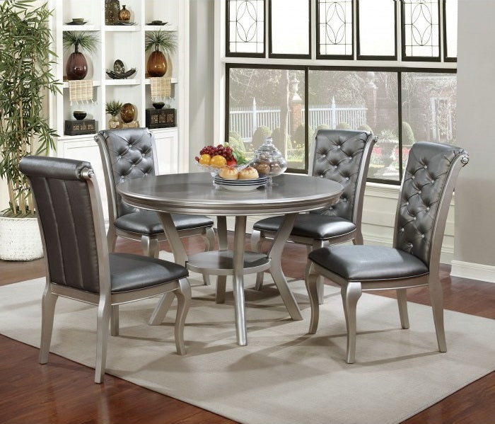 CM3219-RT 5 pc amina champagne finish wood 48" round dining table set