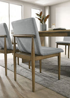 CM3244NT-7PC 7 pc St gallen mid-century modern natural tone finish wood light gray velvet fabric chairs dining table set