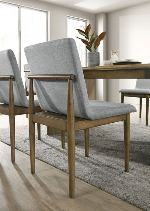 CM3244NT-7PC 7 pc St gallen mid-century modern natural tone finish wood light gray velvet fabric chairs dining table set