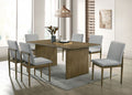 CM3244NT-7PC 7 pc St gallen mid-century modern natural tone finish wood light gray velvet fabric chairs dining table set