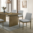 CM3244NT-7PC 7 pc St gallen mid-century modern natural tone finish wood light gray velvet fabric chairs dining table set
