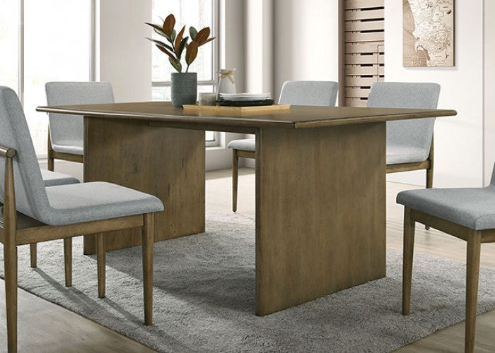 CM3244NT-7PC 7 pc St gallen mid-century modern natural tone finish wood light gray velvet fabric chairs dining table set