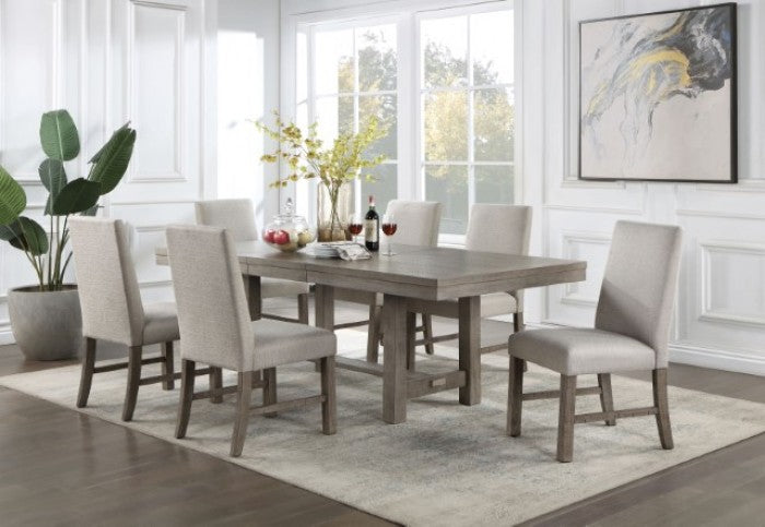 CM3251GY-7PC 7 pc San Antonio grey rustic finish wood barn style trestle base dining table set