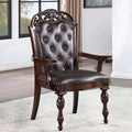 CM3256CH-AC  Set of 2 Nouvelle cherry brown finish wood dining arm chairs with faux leather tufted backs