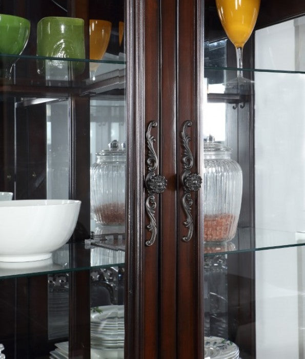 CM3256CH-HB  2 pc Nouvelle cherry brown finish wood hutch and buffet china curio cabinet