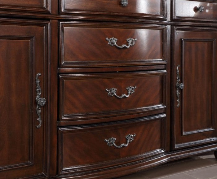 CM3256CH-HB  2 pc Nouvelle cherry brown finish wood hutch and buffet china curio cabinet