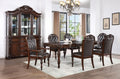 CM3256CH-T-7PC  7 pc Nouvelle cherry brown finish wood dining table set carved accents tufted backs