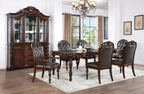 CM3256CH-T-7PC  7 pc Nouvelle cherry brown finish wood dining table set carved accents tufted backs