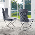 CM3285SC Set of 2 wadenswil modern style stainless steel chrome frame grey tufted back dining chairs