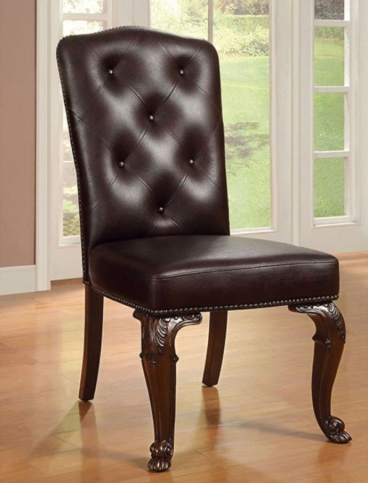 CM3319RT-L-7PC 7 pc bellagio brown cherry finish wood 60" round dining table set faux leather chairs