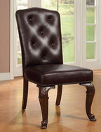 CM3319RT-L-7PC 7 pc bellagio brown cherry finish wood 60" round dining table set faux leather chairs