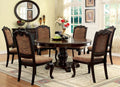 CM3319RT-F-7PC 7 pc bellagio brown cherry finish wood 60" round dining table set fabric chairs