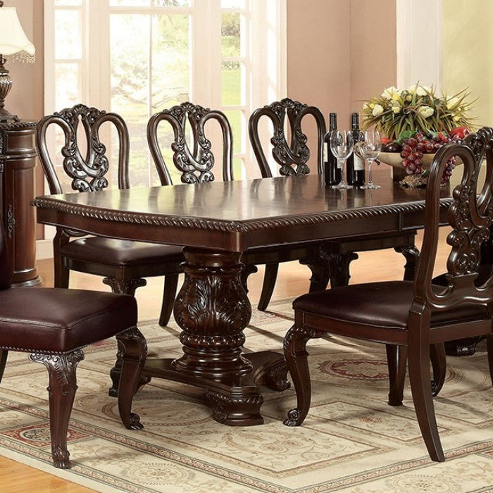 CM3319T-3319L-SC-7PC 7 pc bellagio brown cherry finish wood double pedestal dining table set
