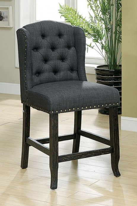 CM3324BK-GY-PCW Set of 2 Sania III grey linen like fabric antique black finish wood counter height dining chairs