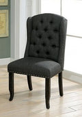 CM3324BK-GY-SC-2PK Set of 2 Sania III grey linen like fabric antique black finish wood dining side chair