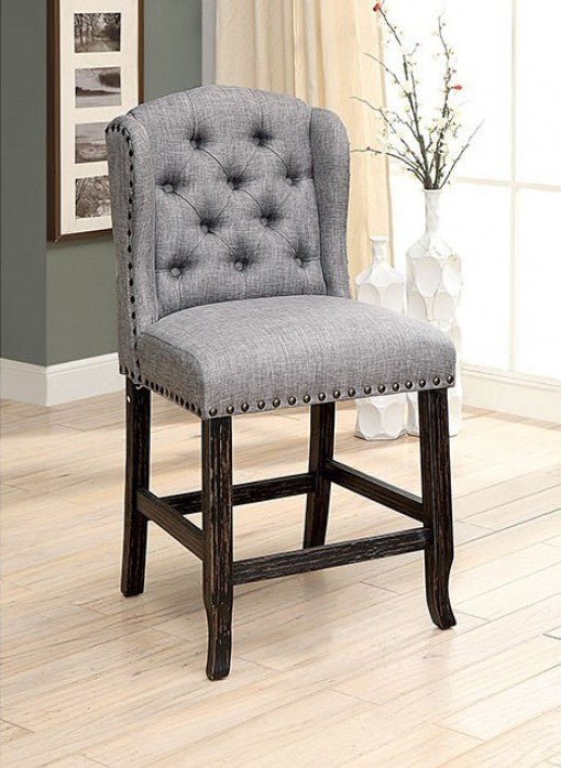 CM3324BK-LG-PCW-2PK 2 pc Sania light grey fabric black finish wood counter height stools with padded seats