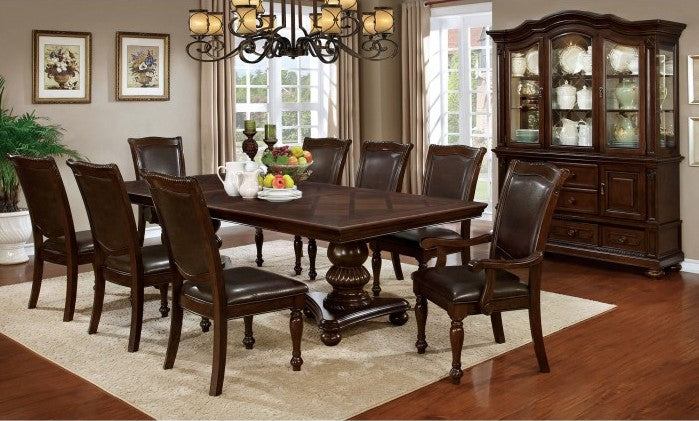 CM3350T-7pc 7 pc Alcott hill montcalm alpena brown cherry finish wood double pedestal dining table set