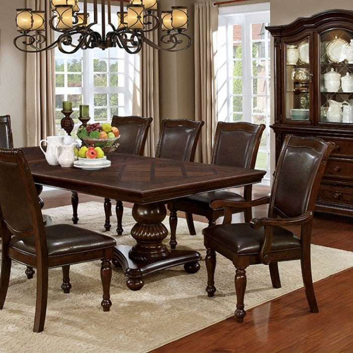 CM3350T-7pc 7 pc Alcott hill montcalm alpena brown cherry finish wood double pedestal dining table set