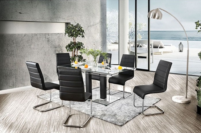 CM3362BKT-7PC 7 pc Orren ellis richfield curved glass top dining table set black chairs