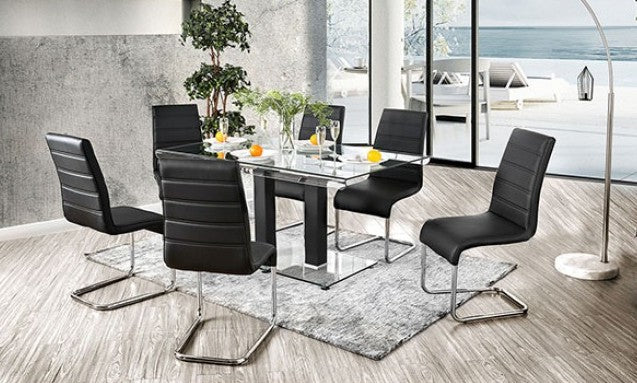 CM3362BKT-7PC 7 pc Orren ellis richfield curved glass top dining table set black chairs