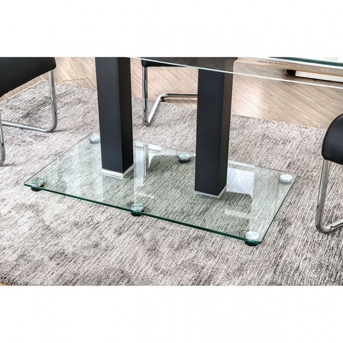 CM3362BKT-7PC 7 pc Orren ellis richfield curved glass top dining table set black chairs