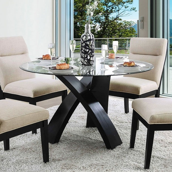 CM3393RT-5PC 5 pc Altamira jasmin black finish wood 52" round pedestal dining table set