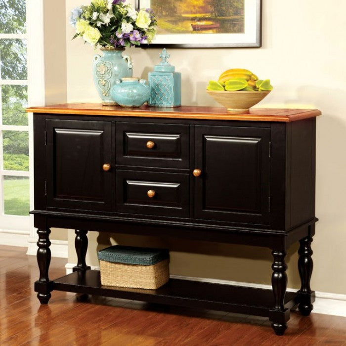 CM3431SV Hokku designs tanner mayville antique oak and black finish wood server console buffet cabinet