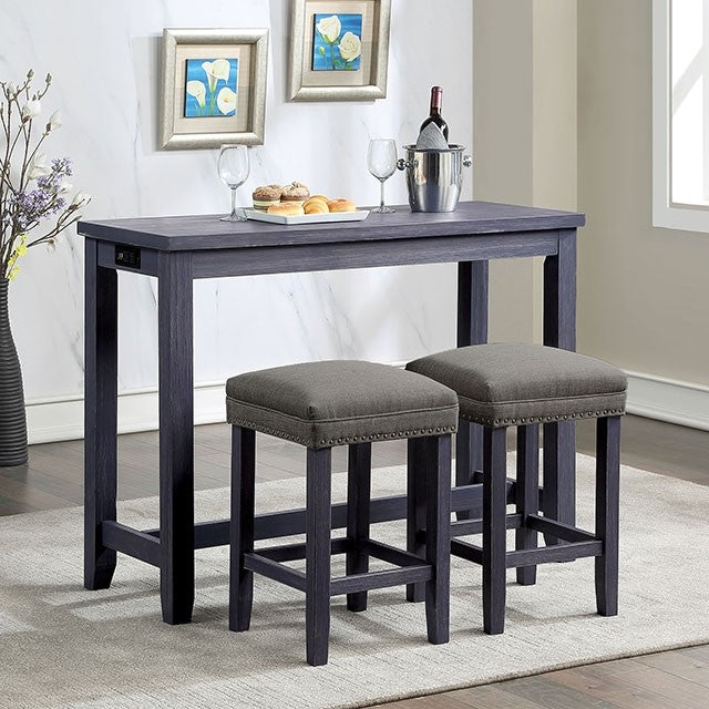 CM3474BL-PT-3PK 3 pc Topline caerleon blue finish wood padded seats counter height dining table set