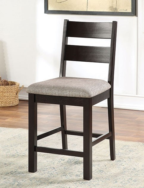 CM3495PC Set of 2 Red barrel studio valdor espresso finish wood counter height dining chairs gray fabric