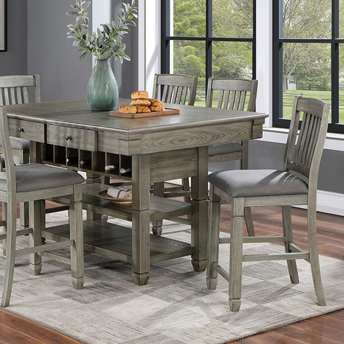 CM3512GY-PT-7PC 7 pc Canora grey ananya gray finish wood counter height dining table set storage pedestal with drawers