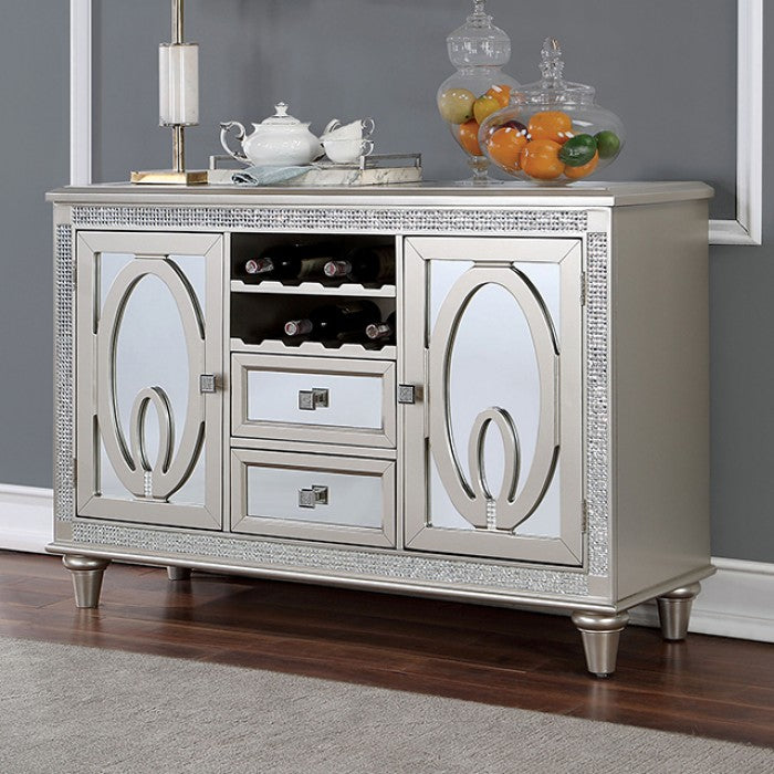 CM3541SV-SV Cathalina silver finish wood mirror accents dining buffet server sideboard cabinet