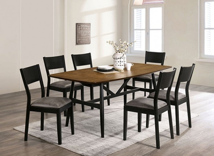 CM3548A-T-7PC 7 pc Oberwil mid-century modern two tone antique oak and black finish wood dining table set