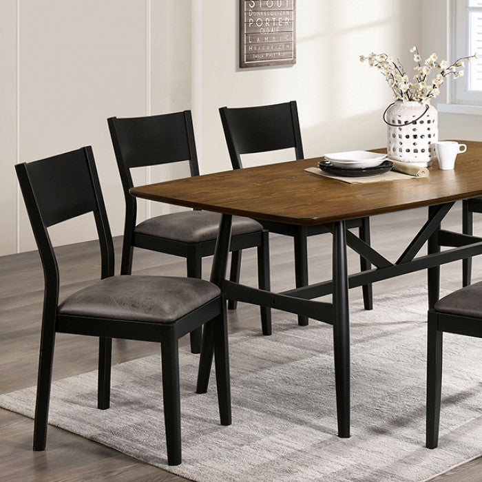 CM3548A-T-7PC 7 pc Oberwil mid-century modern two tone antique oak and black finish wood dining table set