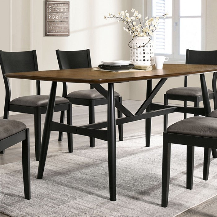 CM3548A-T-7PC 7 pc Oberwil mid-century modern two tone antique oak and black finish wood dining table set