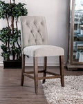 CM3564A-PC Set of 2 Marshall beige linen like fabric antique oak finish wood counter height chairs