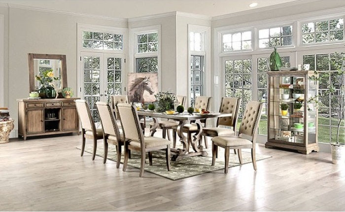 CM3577T-7PC 7 pc Patience rustic natural finish wood trestle base dining table set