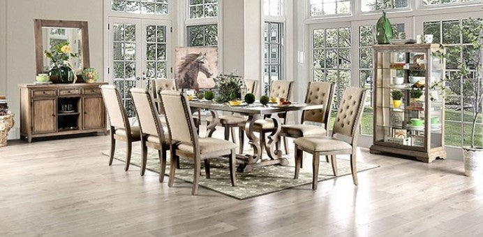 CM3577T-7PC 7 pc Patience rustic natural finish wood trestle base dining table set