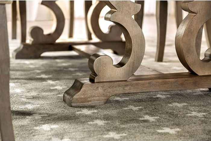 CM3577T-7PC 7 pc Patience rustic natural finish wood trestle base dining table set