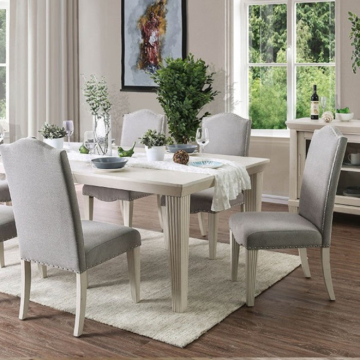 CM3630T-7PC 7 PC One allium way mercedes daniella antique white finish wood dining table set
