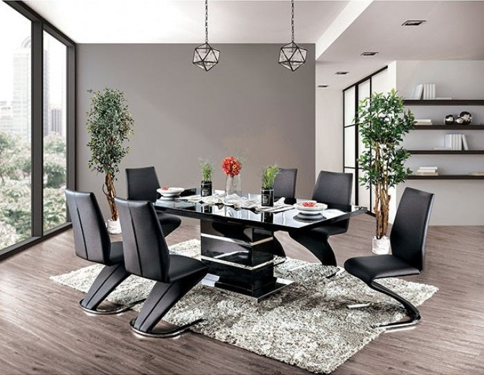 CM3650BK-T-7PC 7 pc Orren ellis mattison midvale modern style black high gloss dining table set