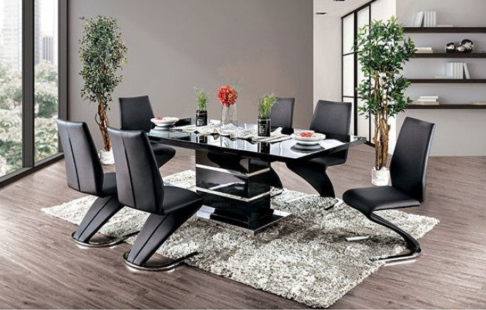 CM3650BK-T-7PC 7 pc Orren ellis mattison midvale modern style black high gloss dining table set