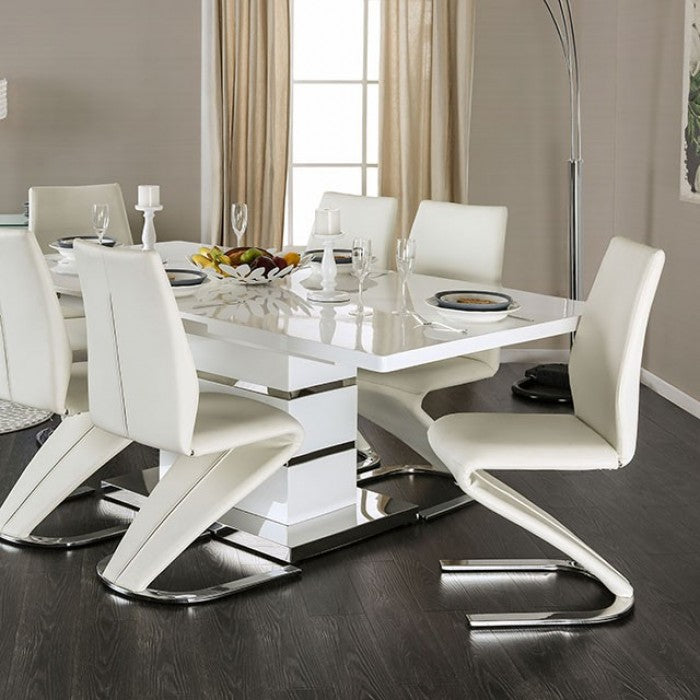 CM3650T-7PC 7 pc Orren ellis mattison midvale modern style white high gloss dining table set
