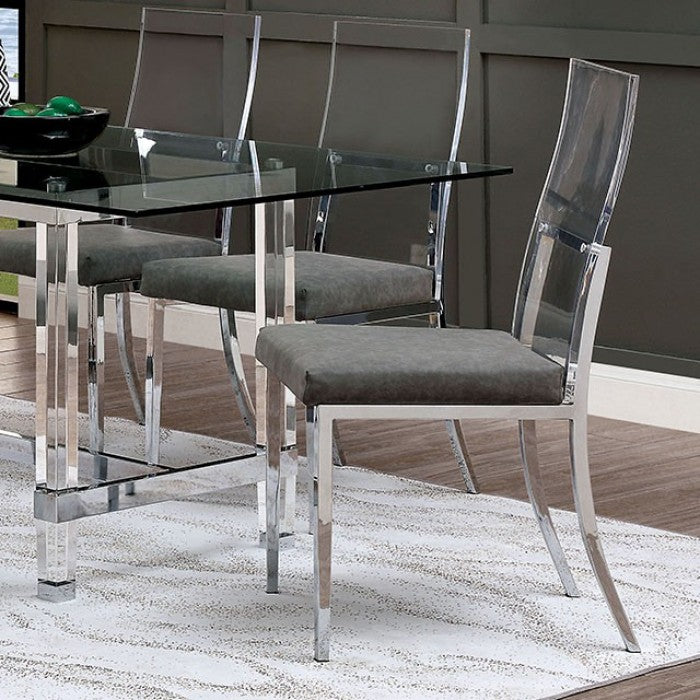 CM3654-T-7PCA 7 pc casper modern style clear glass top and clear acrylic leg dining table set acrylic backs