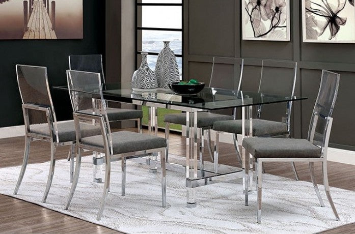 CM3654-T-7PCA 7 pc casper modern style clear glass top and clear acrylic leg dining table set acrylic backs