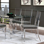 CM3654-T-7PCA 7 pc casper modern style clear glass top and clear acrylic leg dining table set acrylic backs